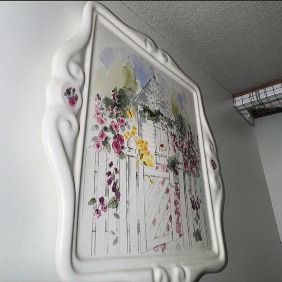 Pfaltzgraff Cottage Garden Wall Plaque – Floral Gate Scene, 9.5” - Picture 5 of 8